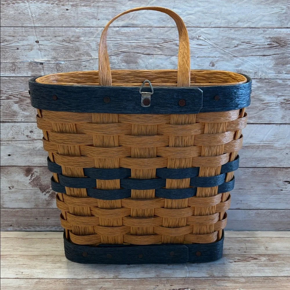 Signed 2005 vinyl Woven Basket Blue Stripes